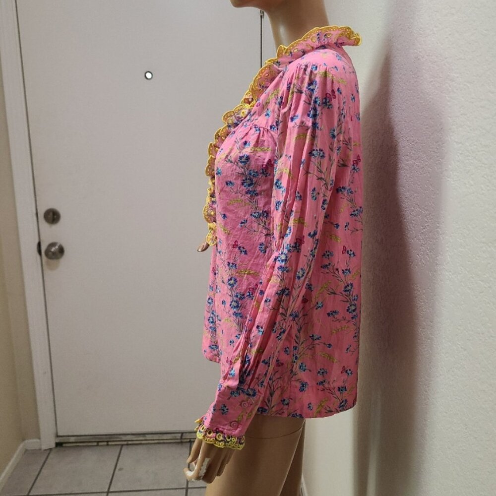 J. CREW LIBERTY FABRIC COTTON POPLIN RUFFLE BLOUSE WHEAT BOUQUET FLORALsz S - Picture 5 of 9